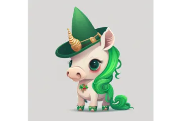 a cute unicorn with green hair and a green hat