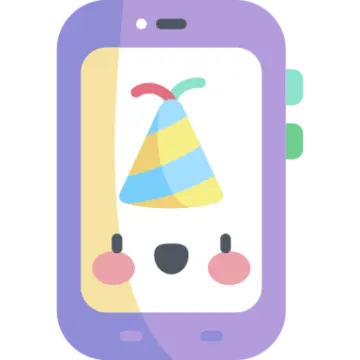 a phone with a party hat on it