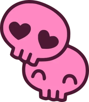 two pink skulls with hearts on them