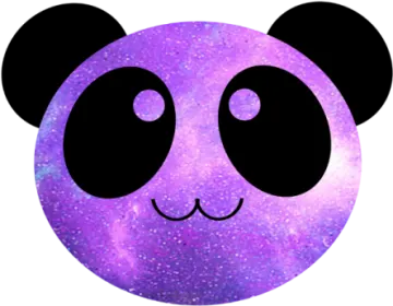 a purple and black panda face on a white background