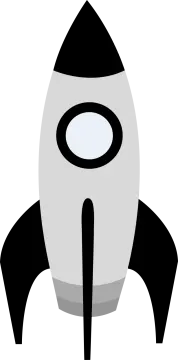 a black and white rocket on a white background