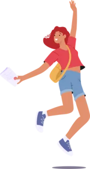a woman in shorts and a red shirt is jumping