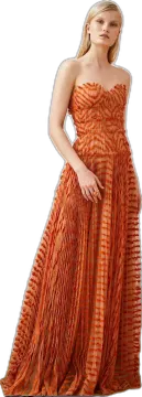 a woman in an orange dress