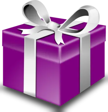 a purple gift box with a silver bow