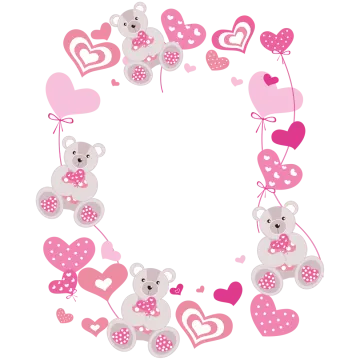 a heart shaped frame with teddy bears and hearts