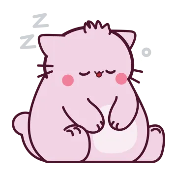 a pink cat sitting down with its eyes closed