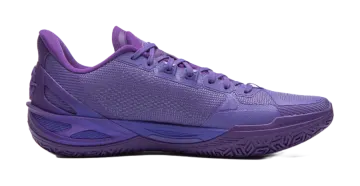 a purple basketball shoe on a white background