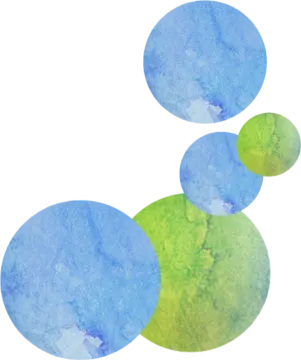 three blue and green circles on a white background