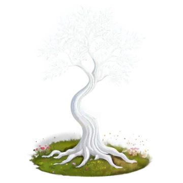 an illustration of a white tree in the grass