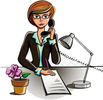 a woman sitting at her desk talking on the phone