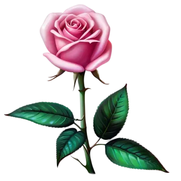 a pink rose with green leaves