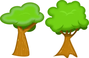 two trees with green leaves on them