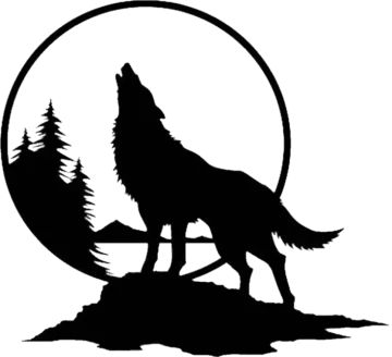 a howling wolf silhouetted against a full moon