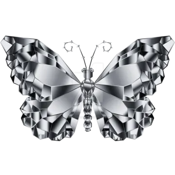 a silver butterfly on a white background