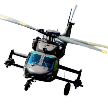 a black and white helicopter flying in the sky