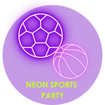 a neon sign with two basketballs and the words sports party