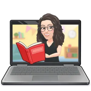 a cartoon of a woman reading a book on a laptop