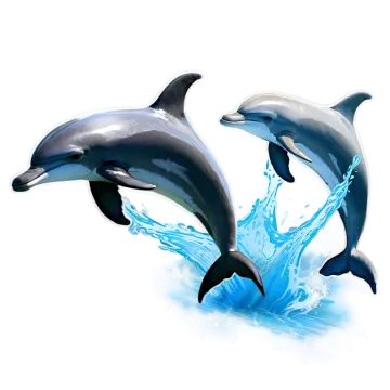 two dolphins jumping out of the water