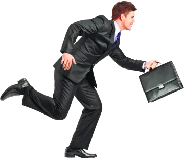 a man in a suit is running with a briefcase