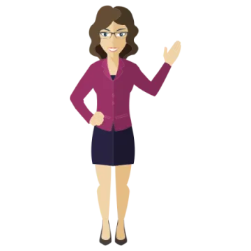 a woman in a purple jacket and black skirt