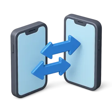 two smartphones with arrows pointing in opposite directions