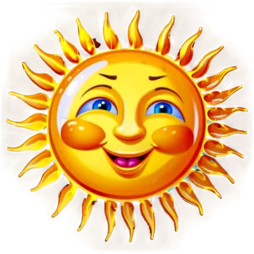 a smiling sun with blue eyes