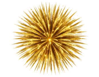 a golden star burst on white background