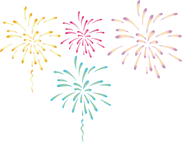 three colorful fireworks on a white background