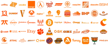 a bunch of orange and white logos