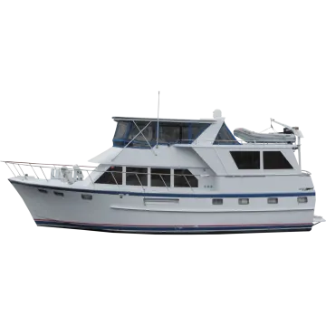 a white boat with blue trim on the side