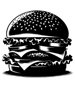 a black and white illustration of a hamburger