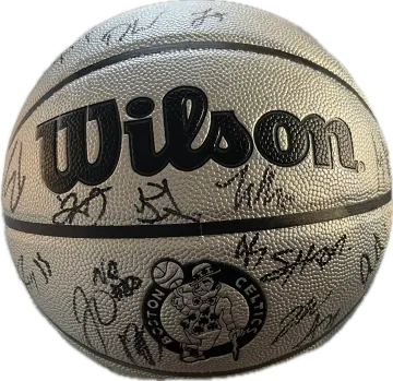 a black and white basketball ball with the word u - o written on it