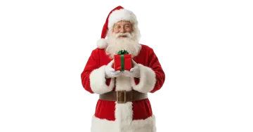 a man dressed as santa holding a present box
