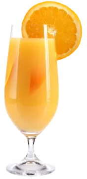 a glass of orange juice with an orange slice