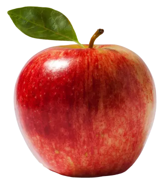 an apple with a leaf on top of it