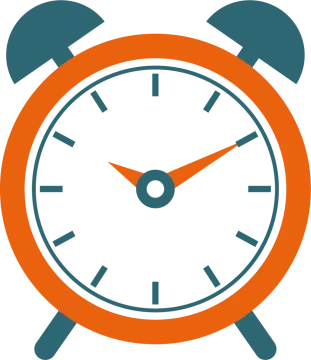 an orange alarm clock with two hands