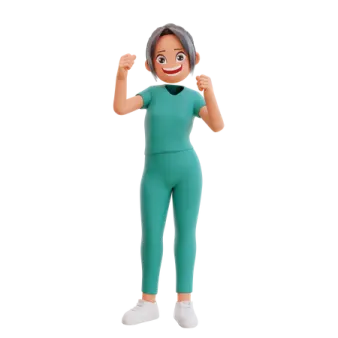 a woman in a green shirt and white shoes