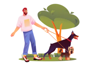 a man walking his dog in the park
