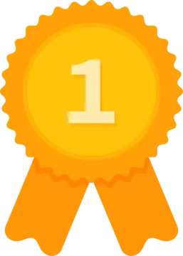 a gold medal with the number one on it