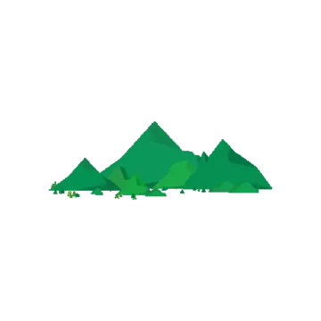 a green mountain with trees on it