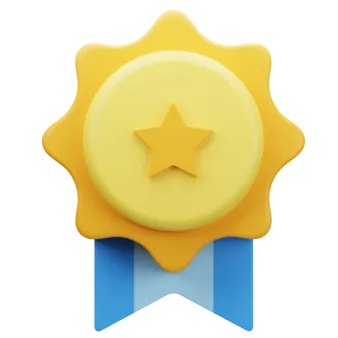 a yellow star on top of a blue ribbon