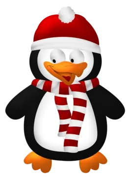a penguin wearing a santa hat and scarf