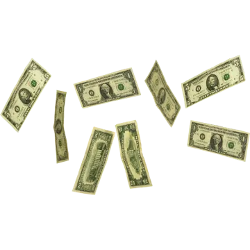 a pile of money falling into the air