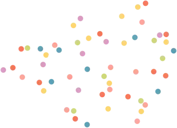 a white background with colorful polka dots