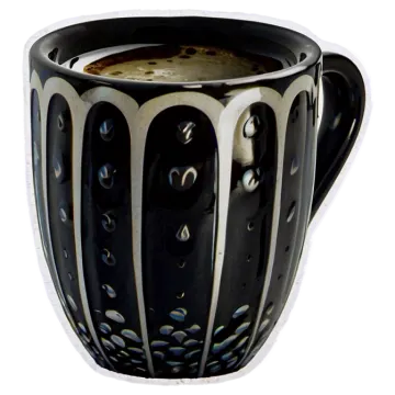 a black and white mug sitting on a white surface