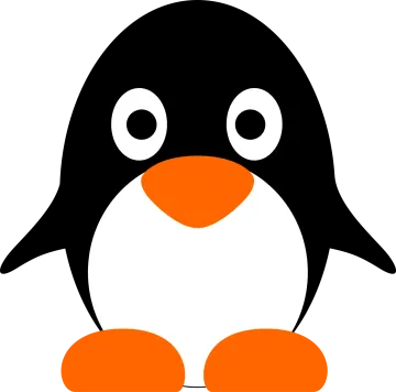 a black and white penguin with orange feet