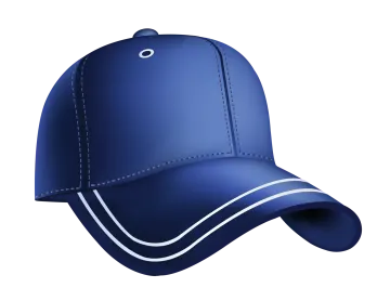 a blue baseball cap with white stitching