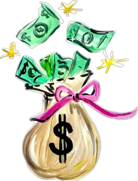 a drawing of money in a bag