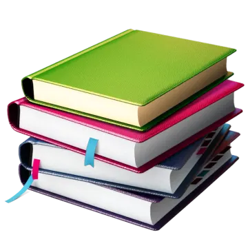 a stack of books with ribbons around them
