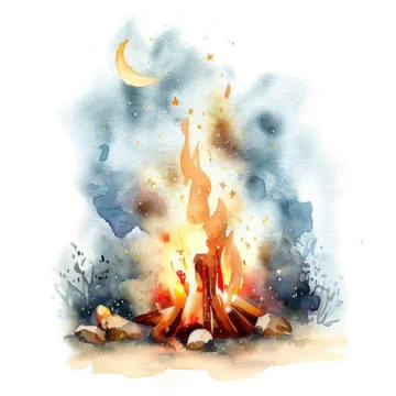a watercolor painting of a campfire